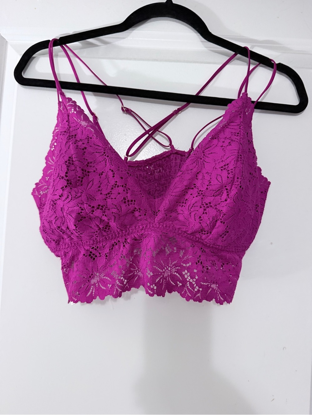 PINK Victoria's Secret Magenta Lace Bralette with Crisscross Straps